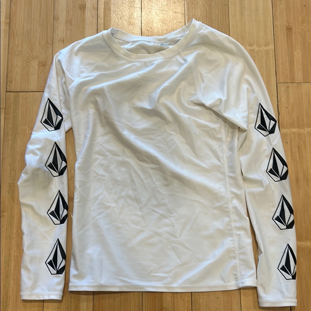 Volcom White Long Sleeve Tee with Black Logo